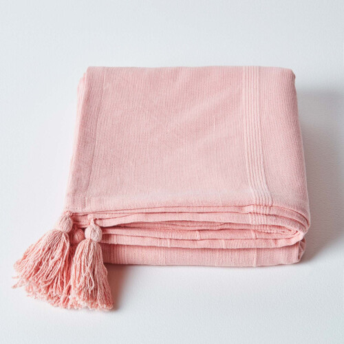 Homescapes (150 x 200 cm, Pink) Cotton Rajput Ribbed Throw 1