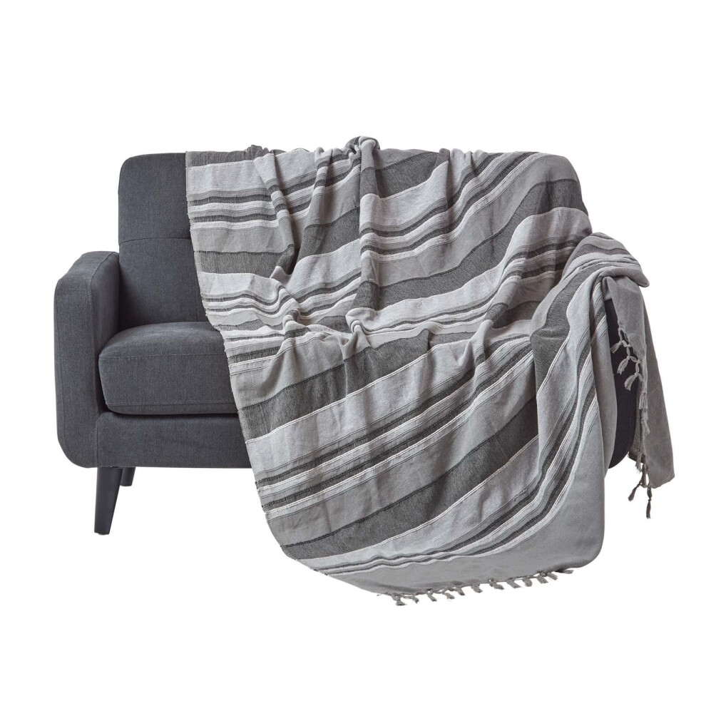 Homescapes (150 X 200 Cm, ) Cotton Morocco Striped Throw Grey