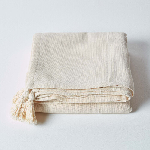 Homescapes (150 x 200 cm, Natural) Cotton Rajput Ribbed Throw 1