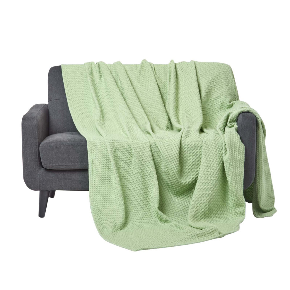 (228 X 228 Cm, Sage ) Organic Cotton Waffle Baby Blanket Green Homescapes