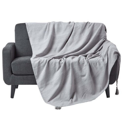 Homescapes (225 x 255 cm, Silver Grey) Cotton Rajput Ribbed Throw