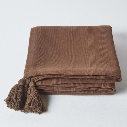 Homescapes (225 x 255 cm, Chocolate) Cotton Rajput Ribbed Throw 1