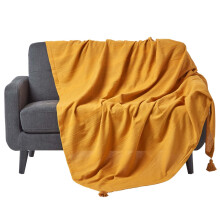 (225 x 255 cm, Mustard) Cotton Rajput Ribbed Throw