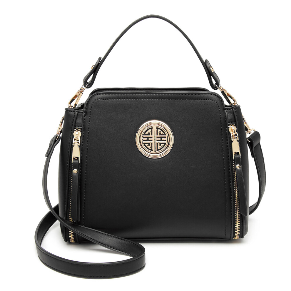 (Black) MISS LULU - Leather Look Practical Crossbody Bag