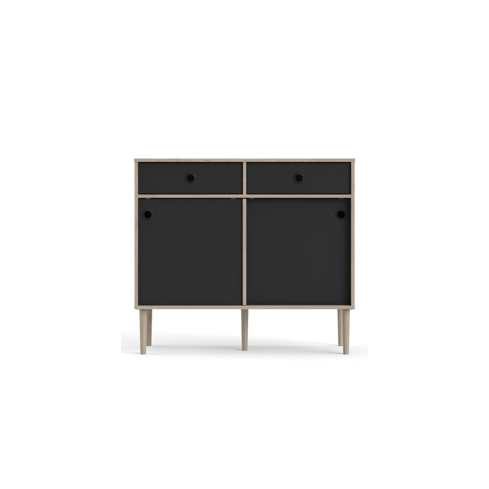 Rome Sideboard 2 Sliding Doors + 2 Drawers iny Oak with Matt Black-image-OPC-P8S2H5Y-NEW