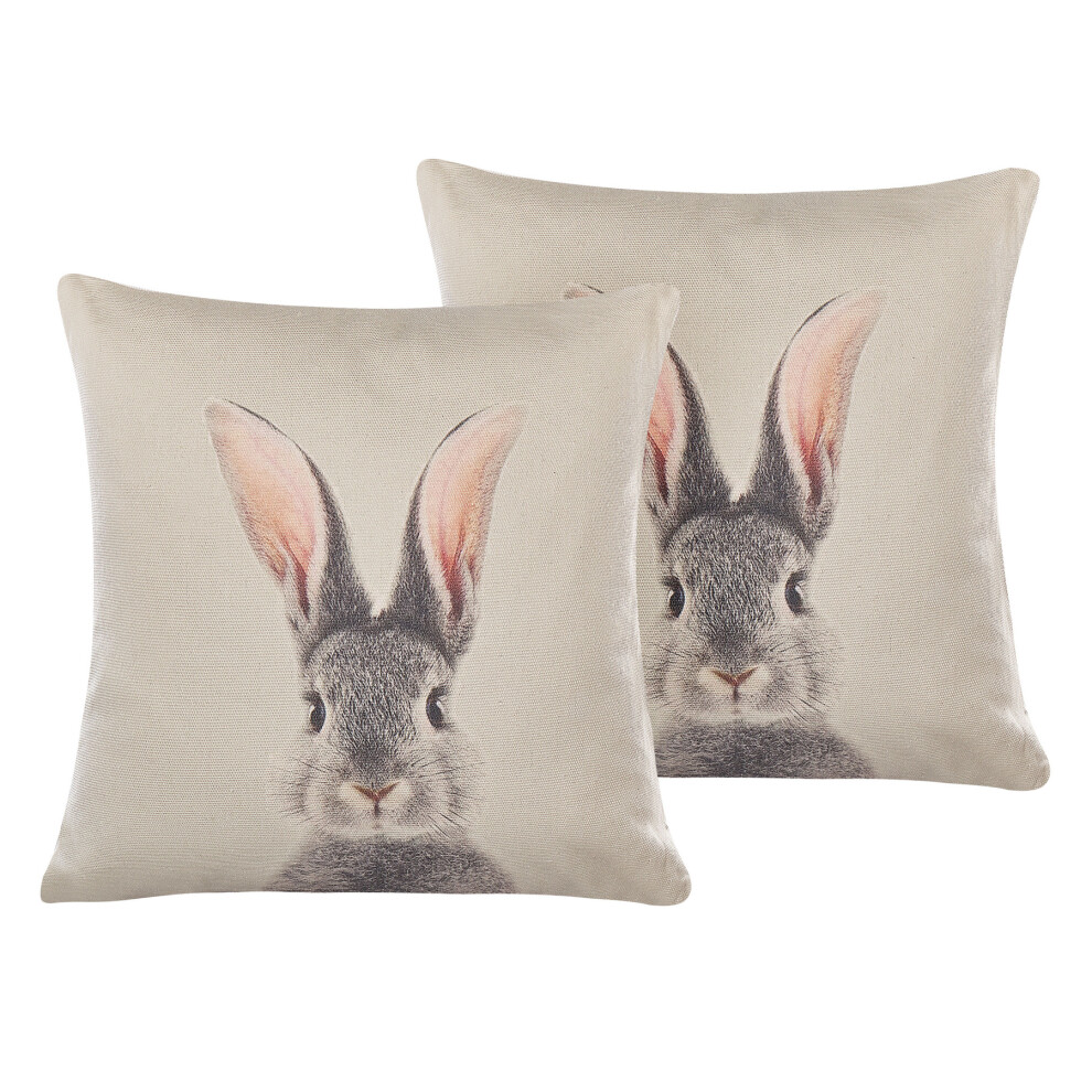 Set of 2 Cotton Cushions Rabbit Print 45 x 45 cm Taupe QUERCUS