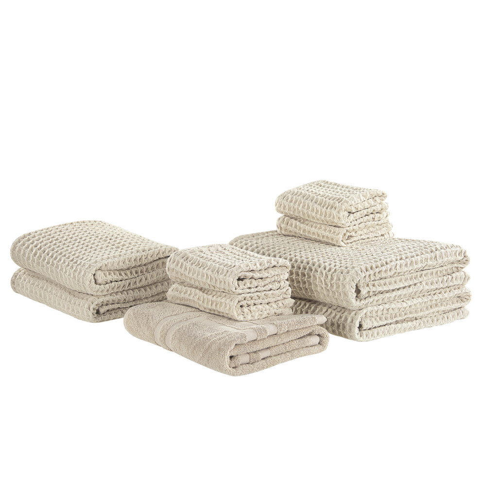 Set of 9 Cotton Towels Beige AREORA