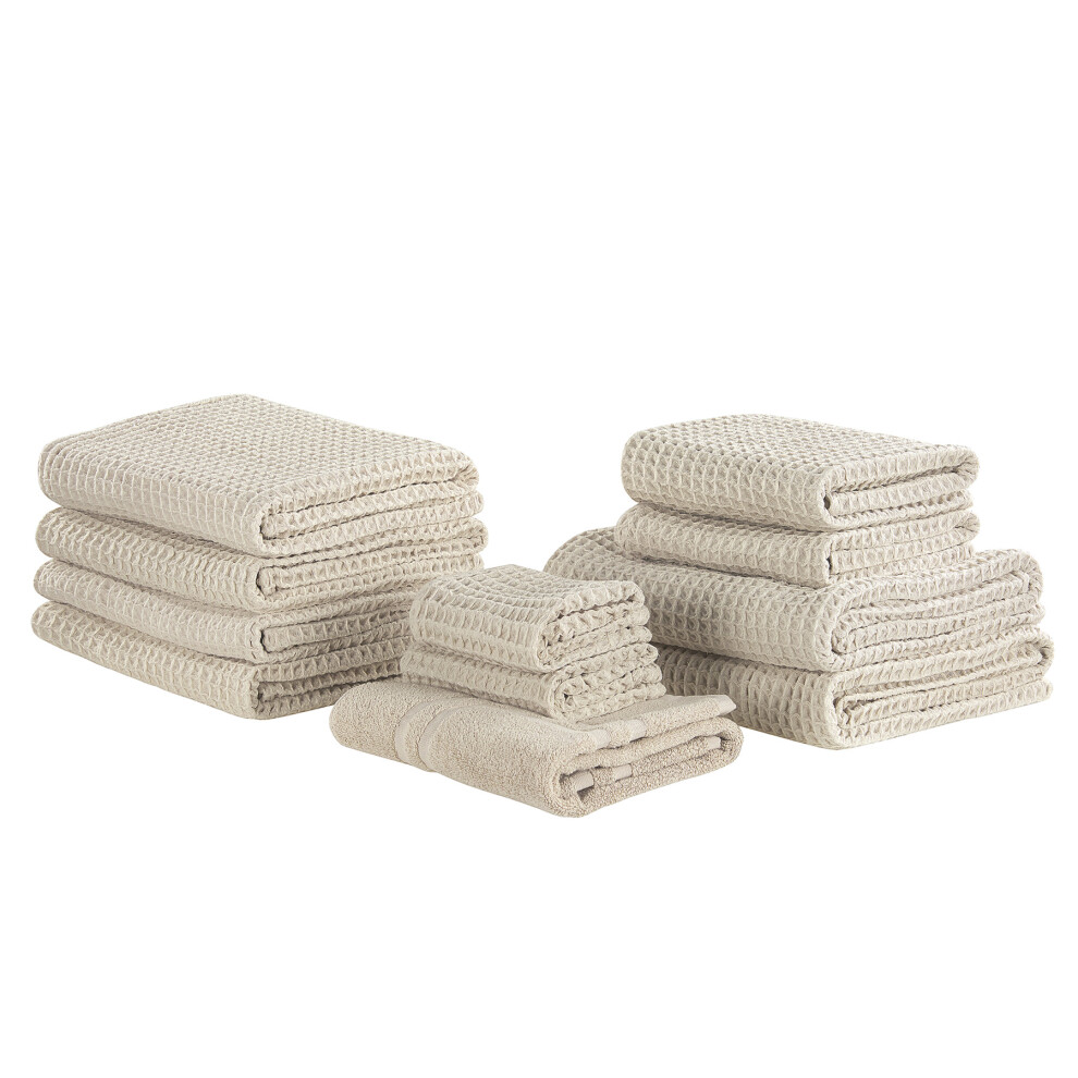 Set of 11 Cotton Towels Beige AREORA