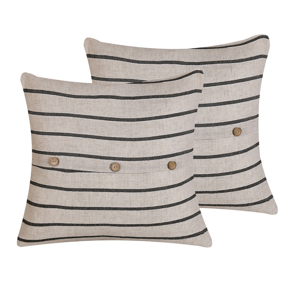 Set of 2 Cotton Cushions Striped 43 x 43 cm Beige and Black CYNARA