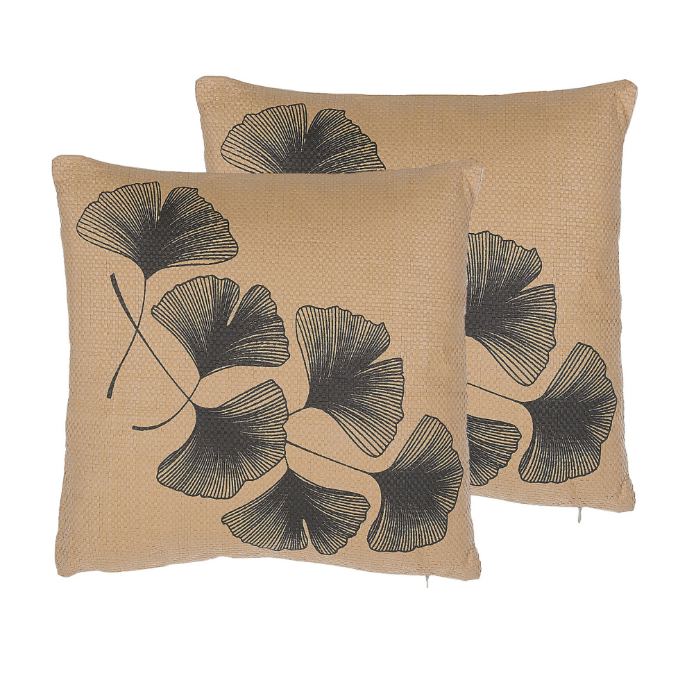Set of 2 Cushions Leaf Pattern 45 x 45 cm Beige WAKAD