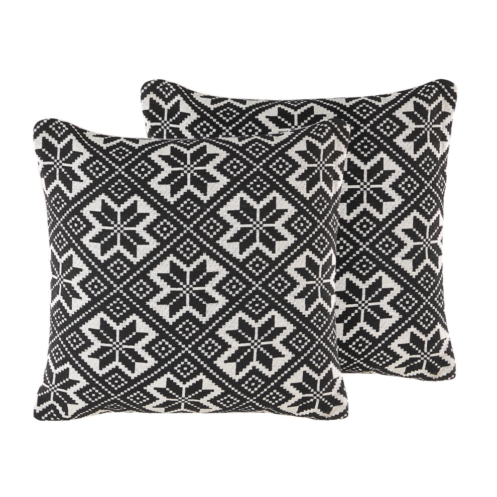 Set of 2 Cotton Cushions Geometric Pattern 45 x 45 cm Black and White BESKOZ