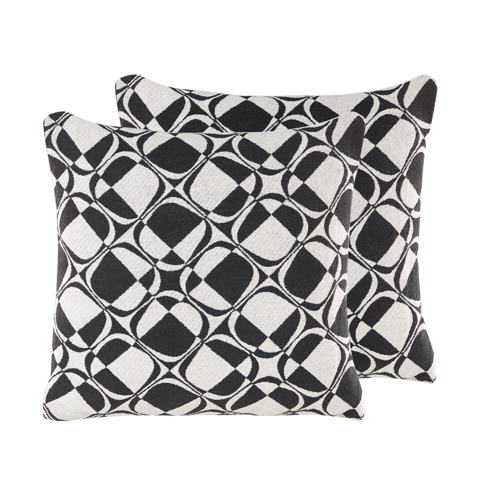 Set of 2 Cotton Cushions Geometric Pattern 45 x 45 cm Black and White KOTURE