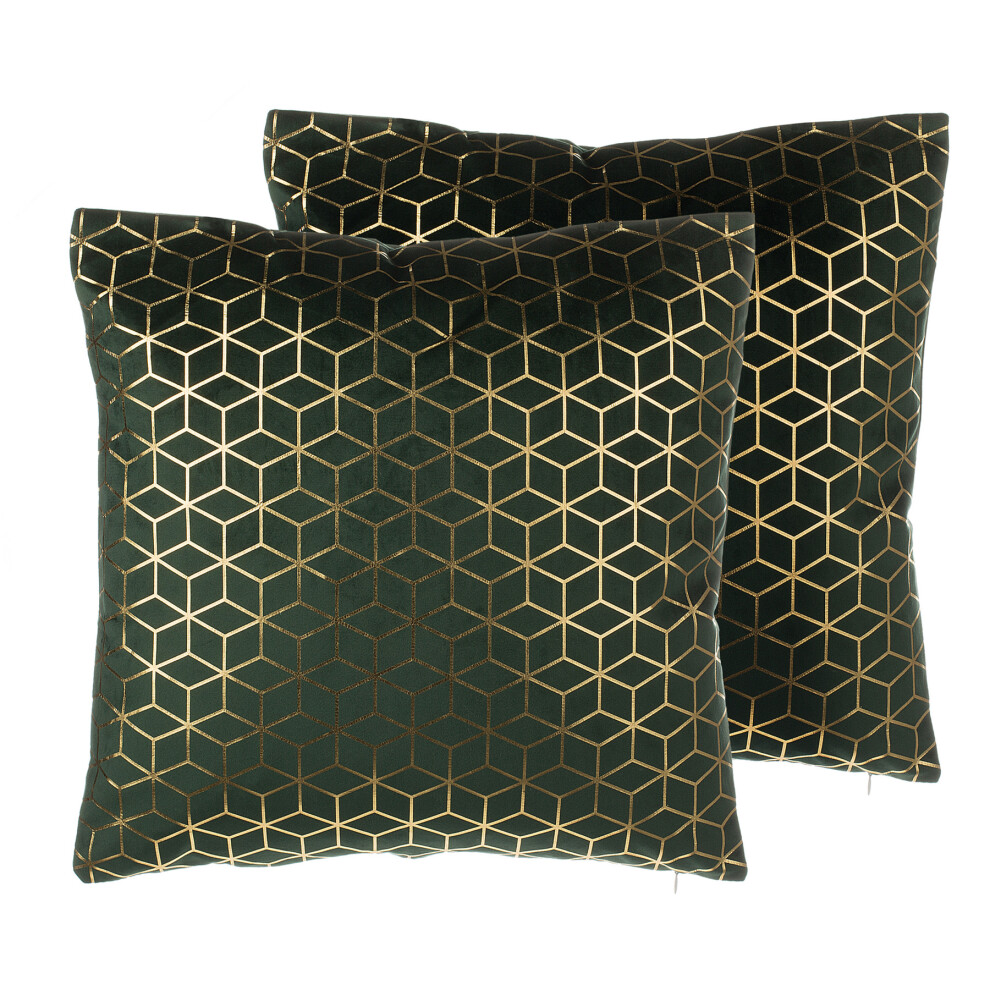 Set of 2 Velvet Cushions Geometric Pattern 45 x 45 cm Green CELOSIA