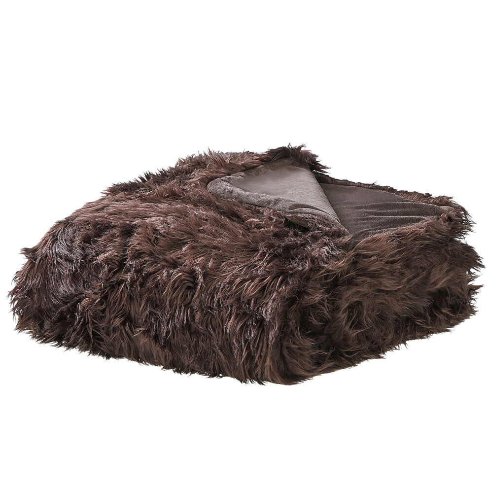 Faux Fur Bedspread 200 x 220 cm Brown DELICE