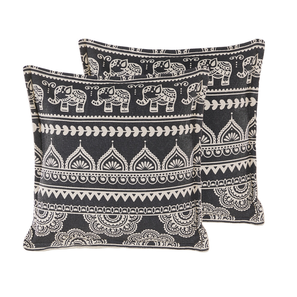 Set of 2 Cotton Cushions Oriental Pattern 45 x 45 cm Black and White ATABAGI