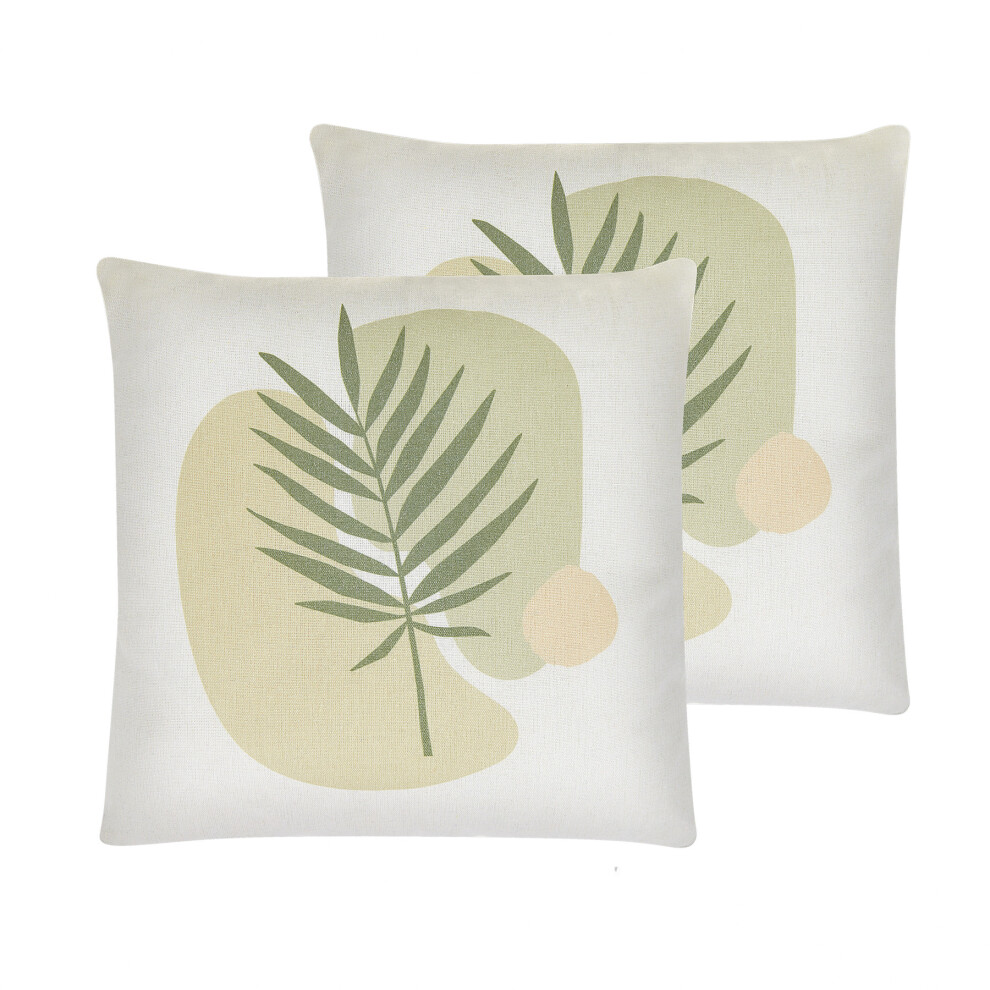 Set of 2 Cushions Leaf Pattern 45 x 45 cm Green and Beige MICROSORUM