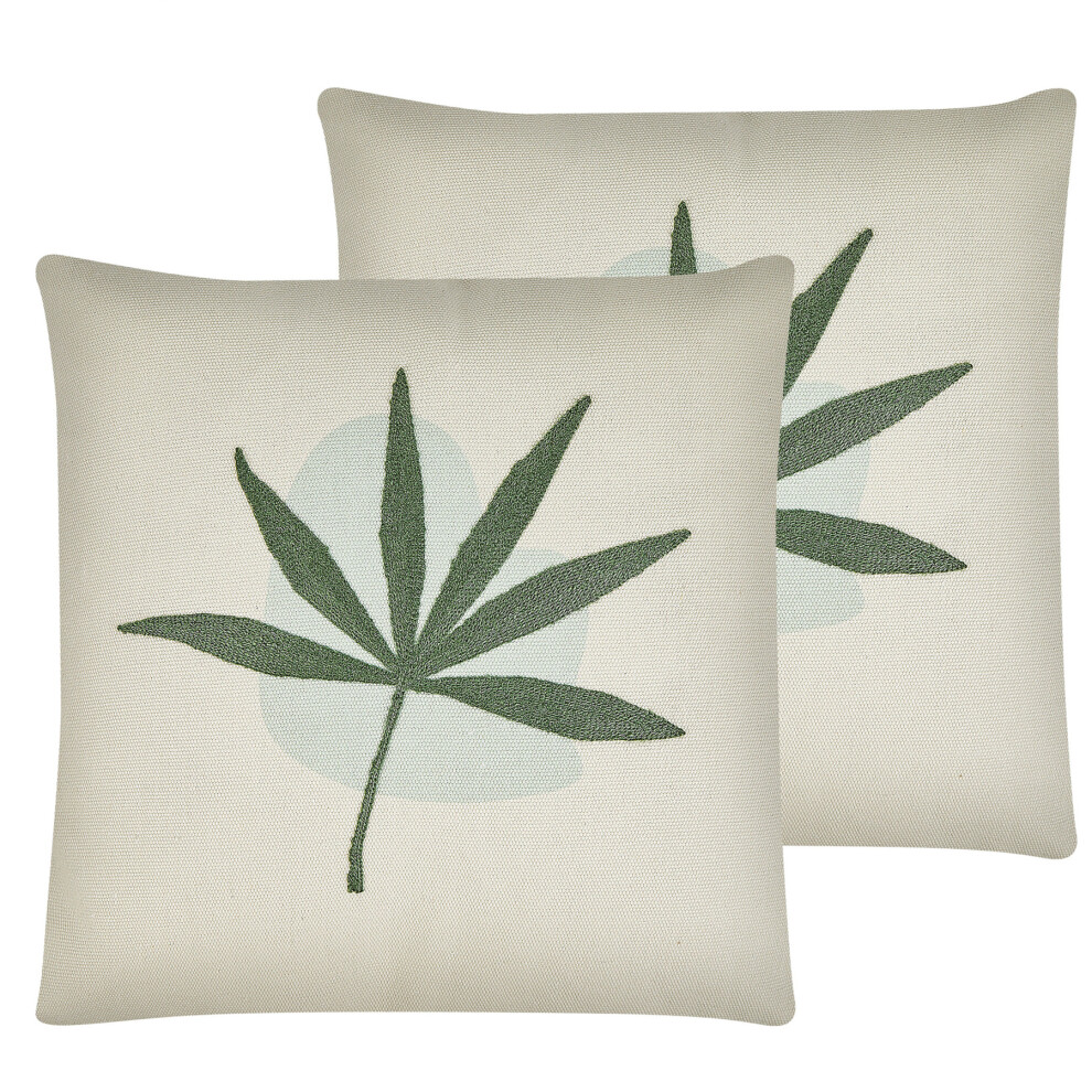 Set of 2 Embroidered Cushions Leaf Motif 45 x 45 cm Green DAVALLIA