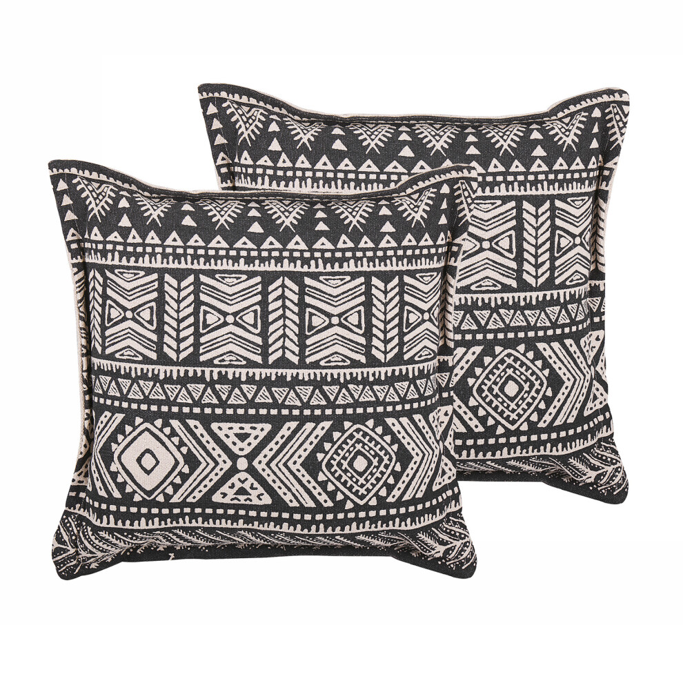 Set of 2 Cotton Cushions Geometric Pattern 45 x 45 cm Black and Beige SIRVAN