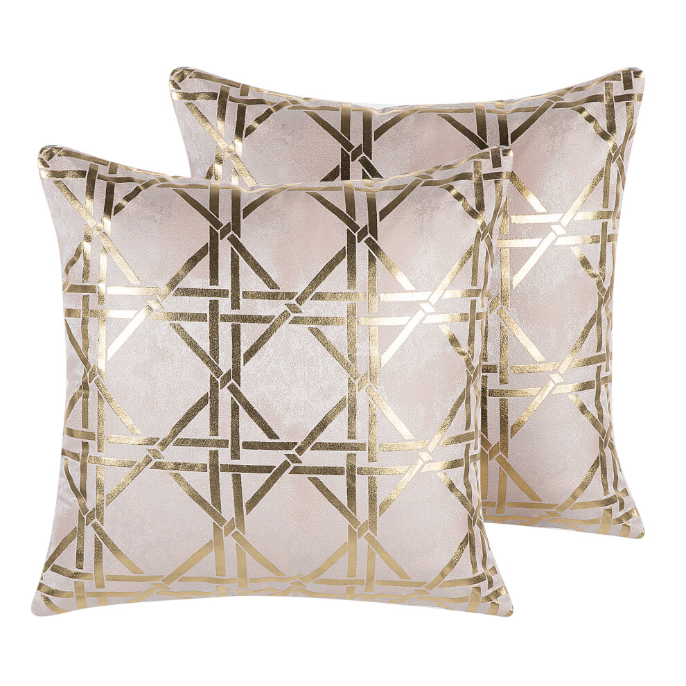 Set of 2 Cushions Geometric Pattern 45 x 45 cm Pink with Gold CASSIA