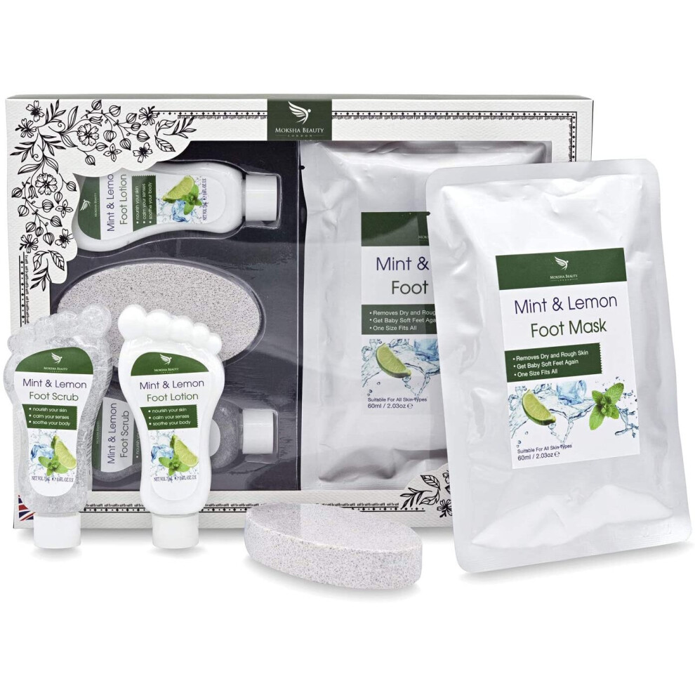 Foot Care Pedicure Gift Set - Foot Spa Pamper Box | Mint and Lemon Foot Scrub, Foot Lotion, Foot Mask, Pumice Stone-image-OPC-P8S5WR2-NEW