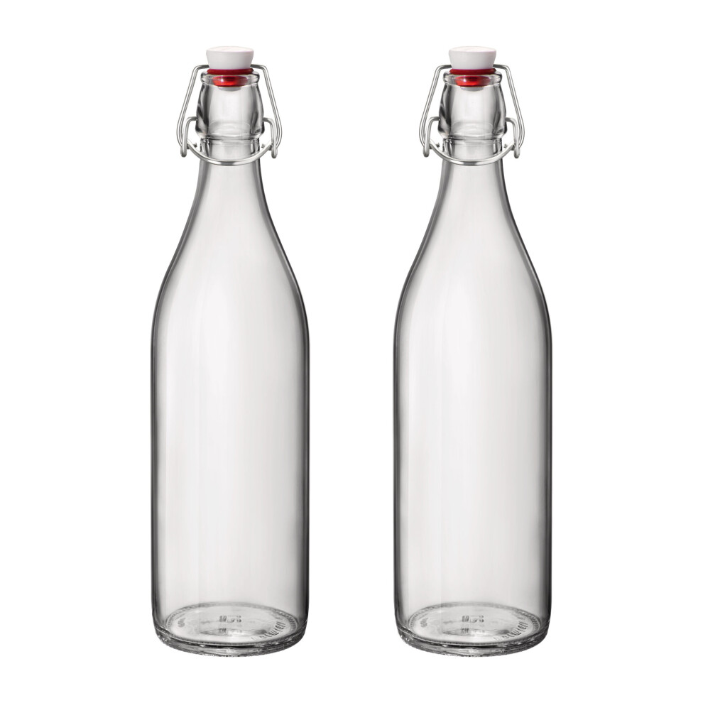 (1L, 2) 1L Clear Glass Swing Flip Top Lid Water Bottle Set