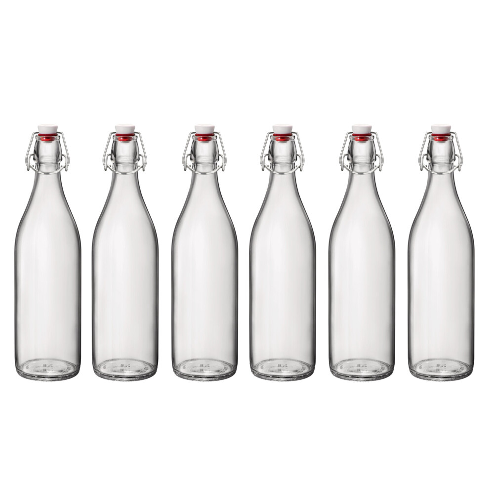 (1L, 6) 1L Clear Glass Swing Flip Top Lid Water Bottle Set