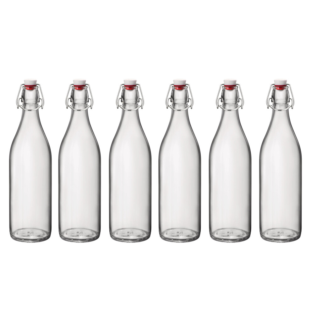 Bormioli Rocco (1L, 6) 1L Clear Glass Swing Flip Top Lid Water Bottle Set