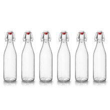 (500ml, 6) 1L Clear Glass Swing Flip Top Lid Water Bottle Set
