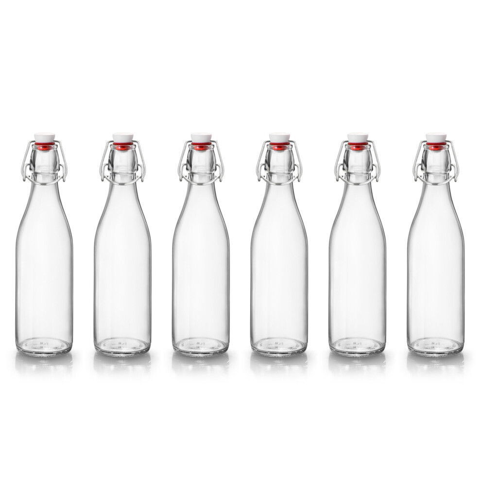 (500ml, 6) 1L Clear Glass Swing Flip Top Lid Water Bottle Set