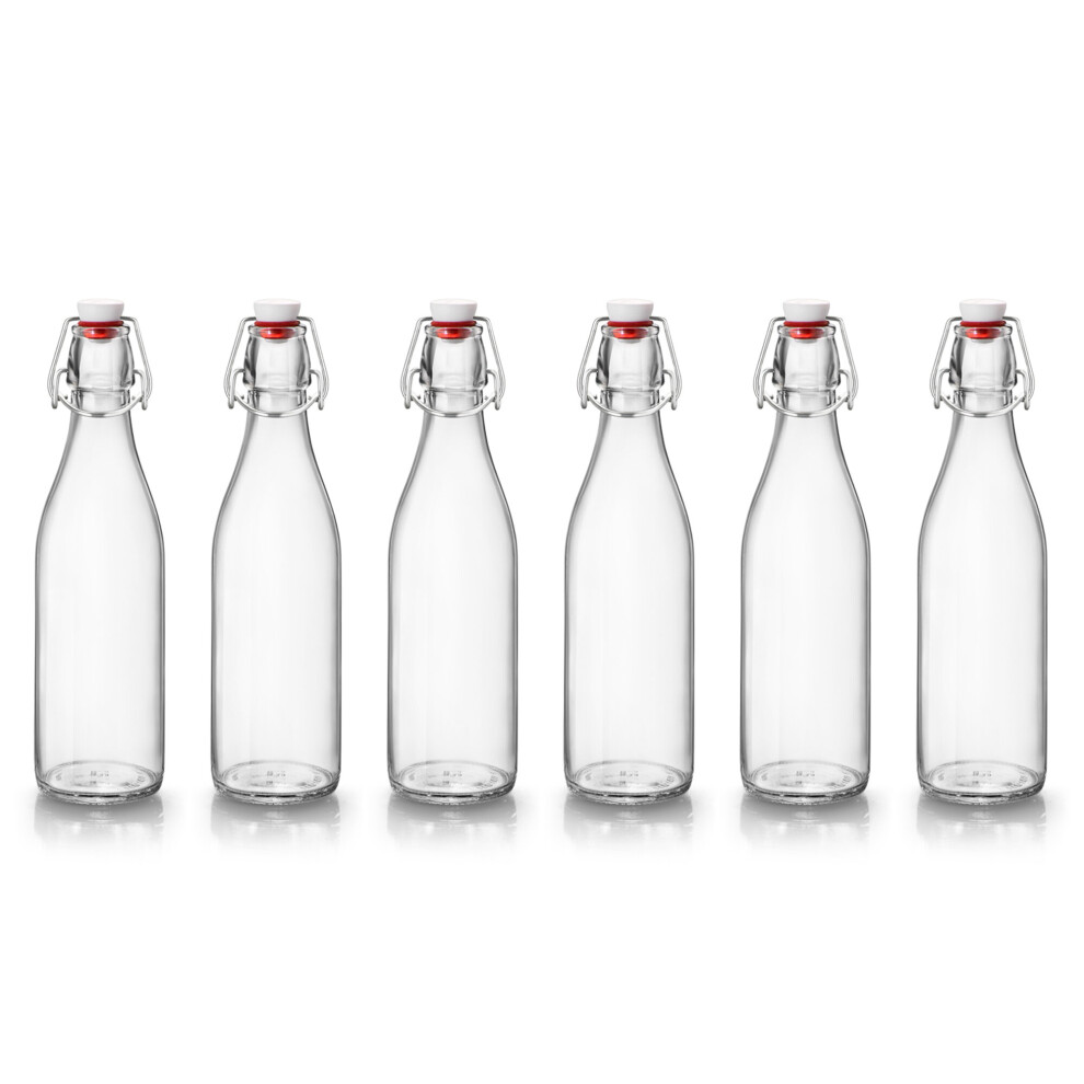 Bormioli Rocco (500Ml, 6) 1L Clear Glass Swing Flip Top Lid Water Bottle Set