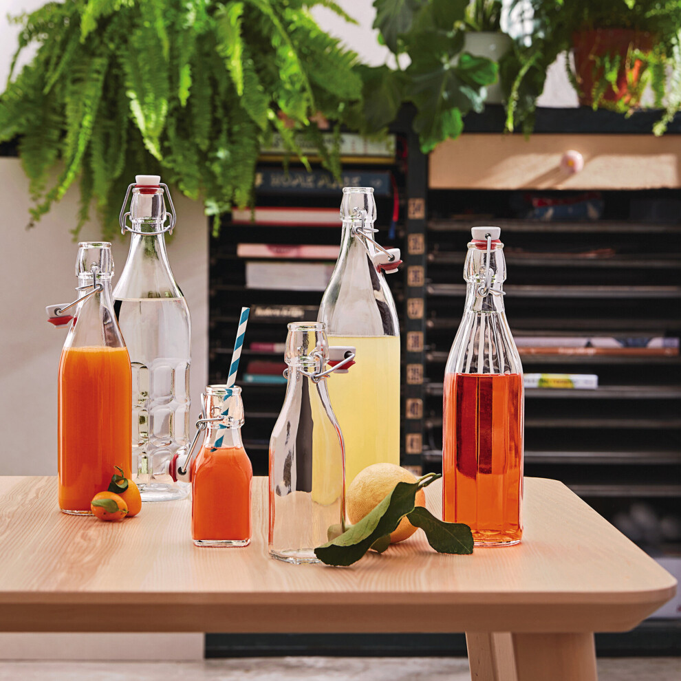 1L Clear Glass Swing Flip Top Lid Water Bottle Set