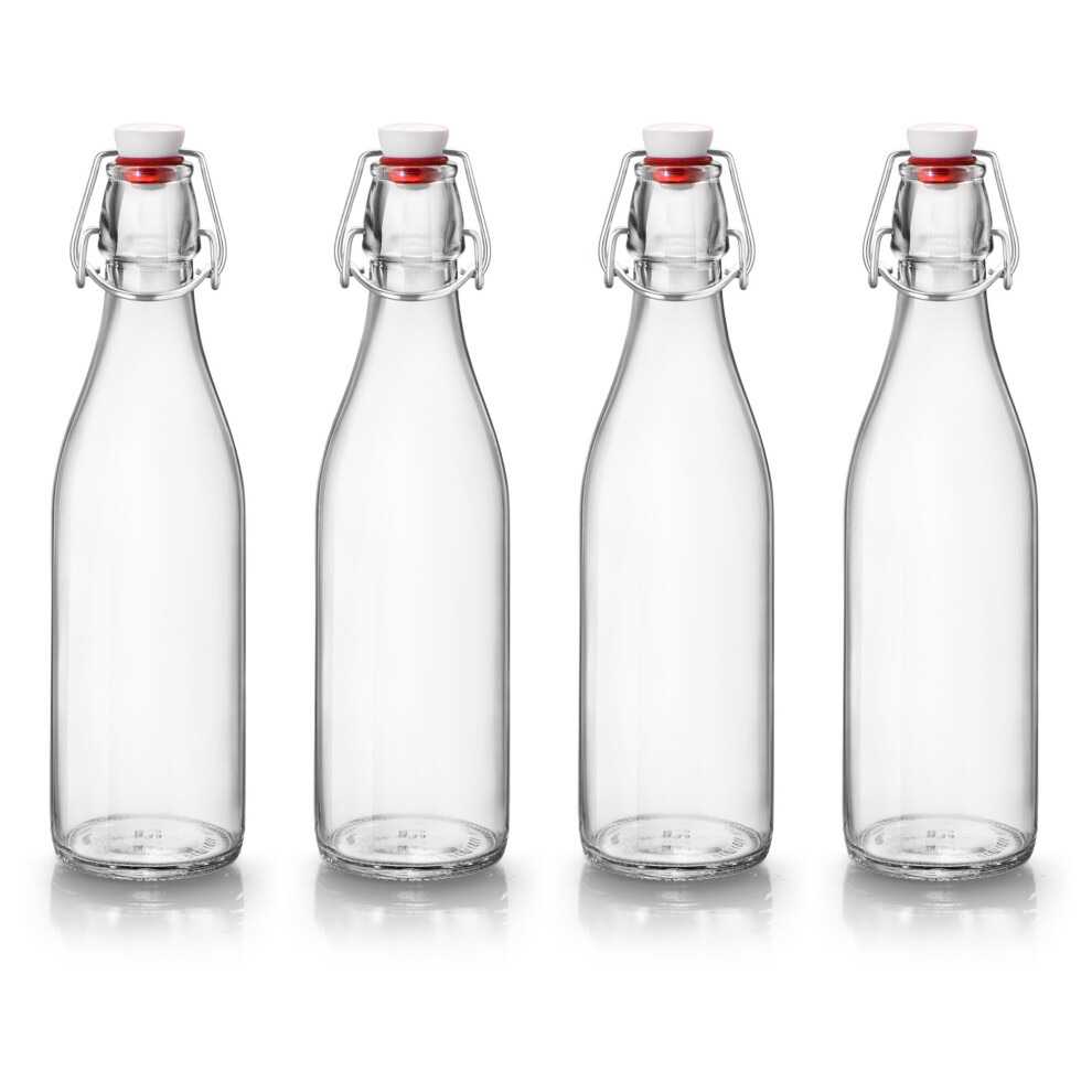 (500ml, 4) 1L Clear Glass Swing Flip Top Lid Water Bottle Set