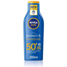 NIVEA SUN Protect and Moisture Lotion SPF50+ (200ml), Moisturising Suncream with SPF50+, Advanced Sunscreen Protection, Water-Resistant Suncream
