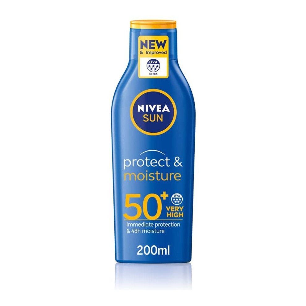 NIVEA SUN Protect and Moisture Lotion SPF50+ (200ml), Moisturising Suncream with SPF50+, Advanced Sunscreen Protection, Water-Resistant Suncream