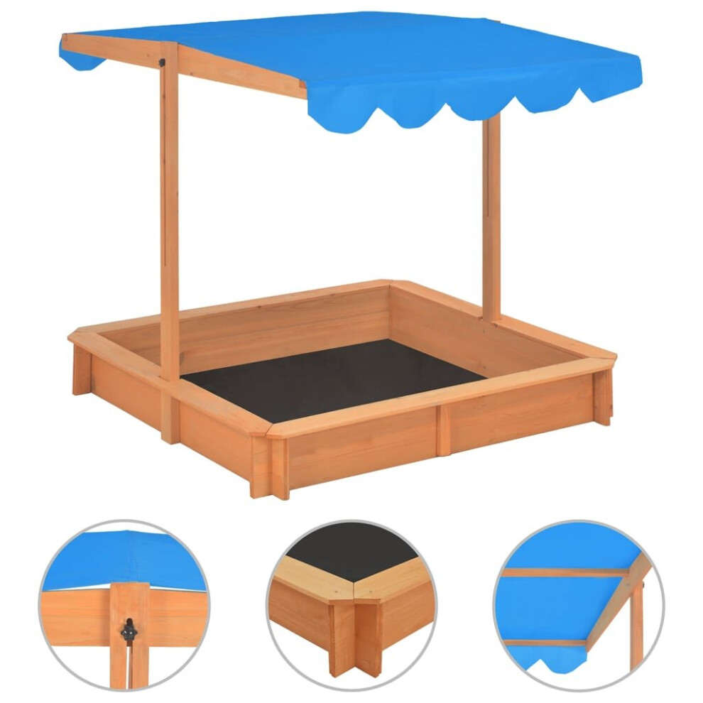 vidaXL Firwood Sandbox with Adjustable Roof Outdoor Wooden Playhouse Sandpit