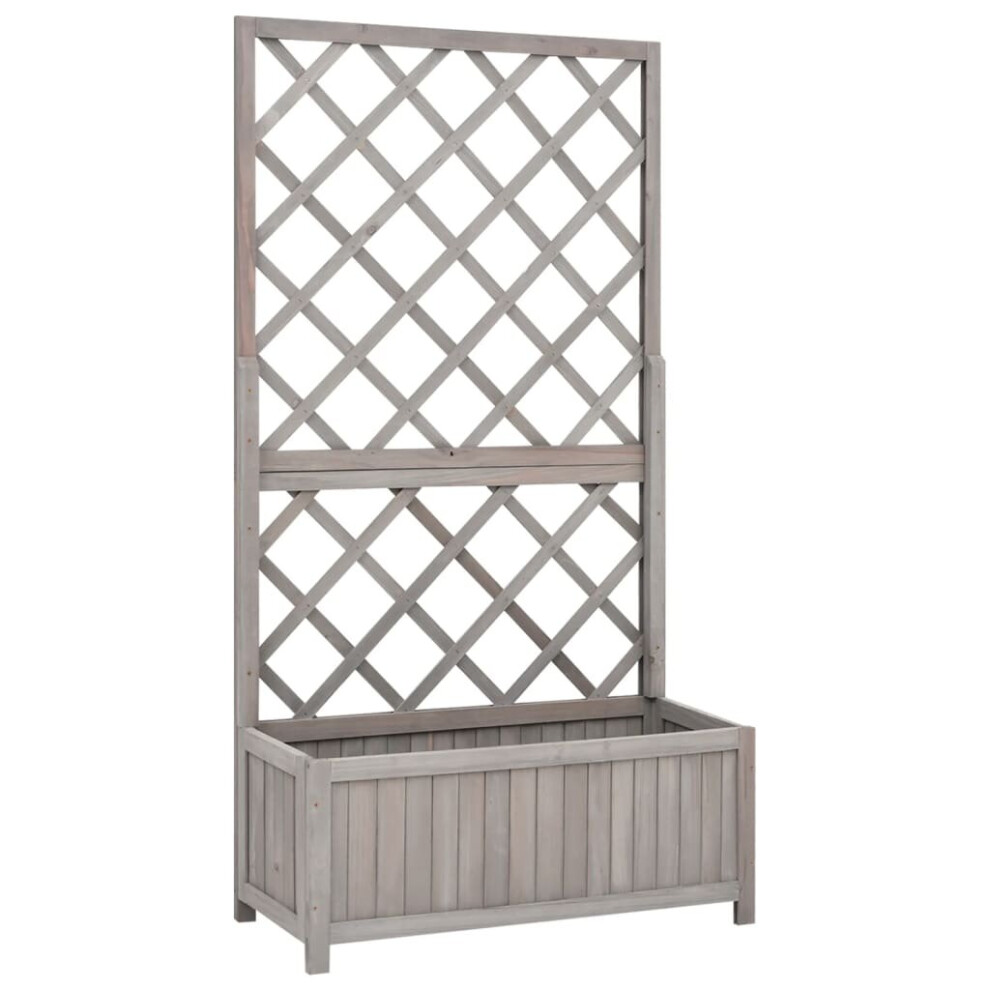 vidaXL Solid Firwood Garden Trellis Planter Grey Outdoor Flower Box Raised Bed