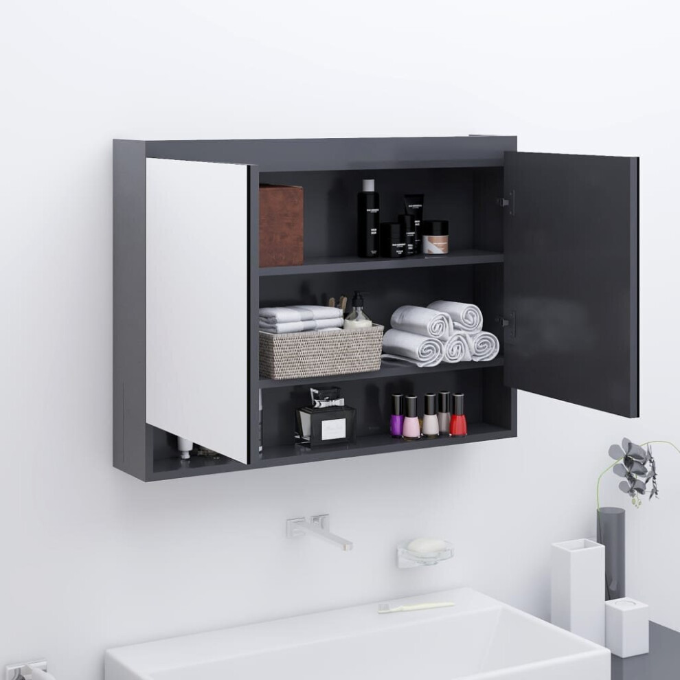 vidaXL Bathroom Mirror Cabinet MDF Grey Washroom Decor Wall Storage Cabinet