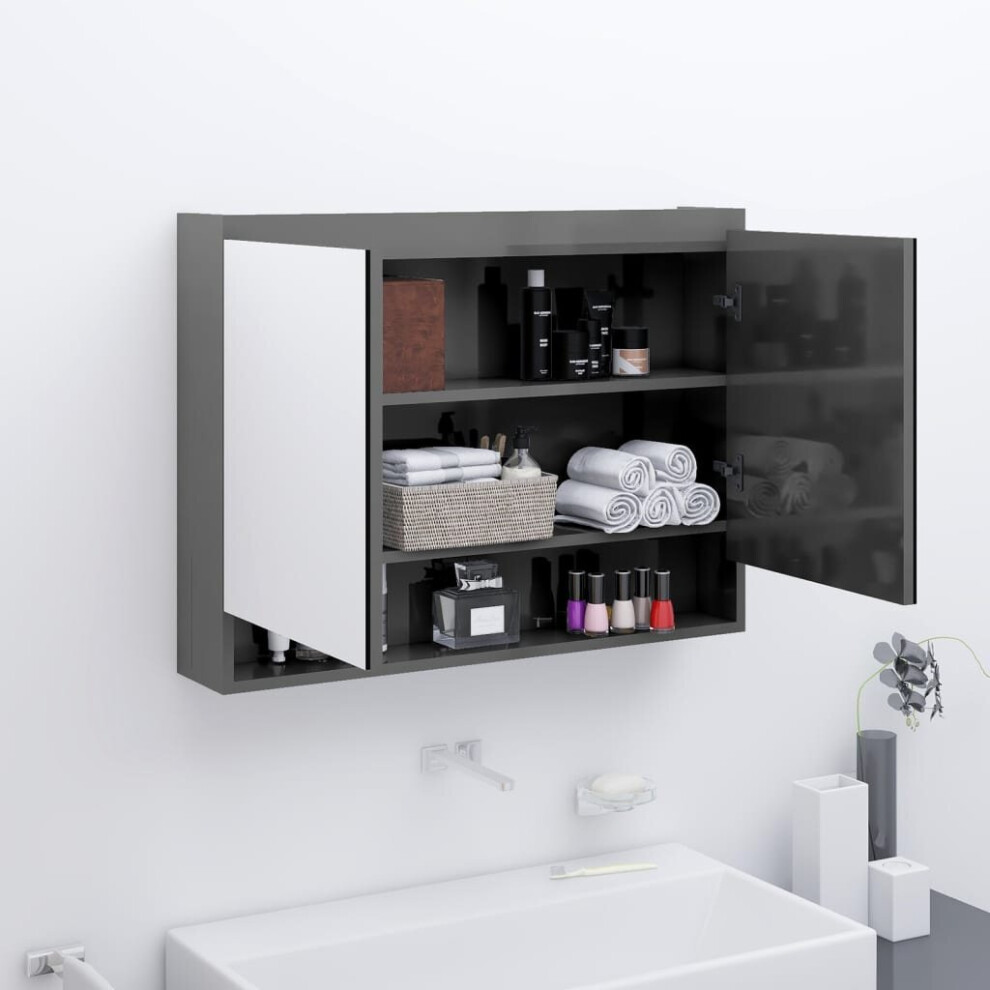 vidaXL Bathroom Mirror Cabinet MDF Shining Grey Home Wall Storage Cabinet