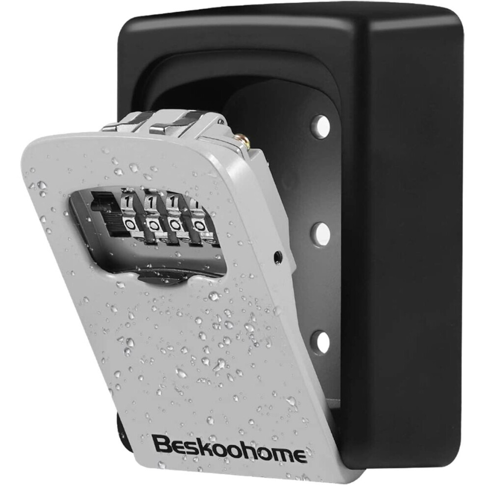 Key Safe Wall Mounted Lockbox - Beskoohome Waterproof Combination Key Lock Box, Zinc Alloy Key Storage With Slide Cover, Resettable Code 7907512551422