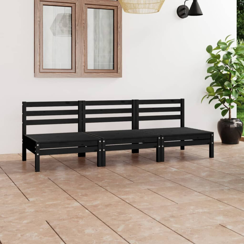 vidaXL Solid Pinewood Garden Lounge Set 3 Piece Black Outdoor Seating Sofa