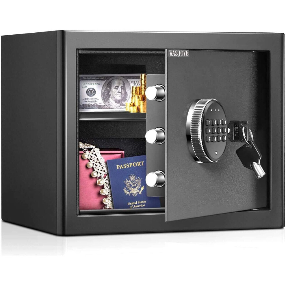 16.9L Security Safe Cash Box,Wasjoye Cabinet Safe With Double Digital Keypad Safety Key Lock For Home Business Office Hotel Money Document Jewelry 751433822171