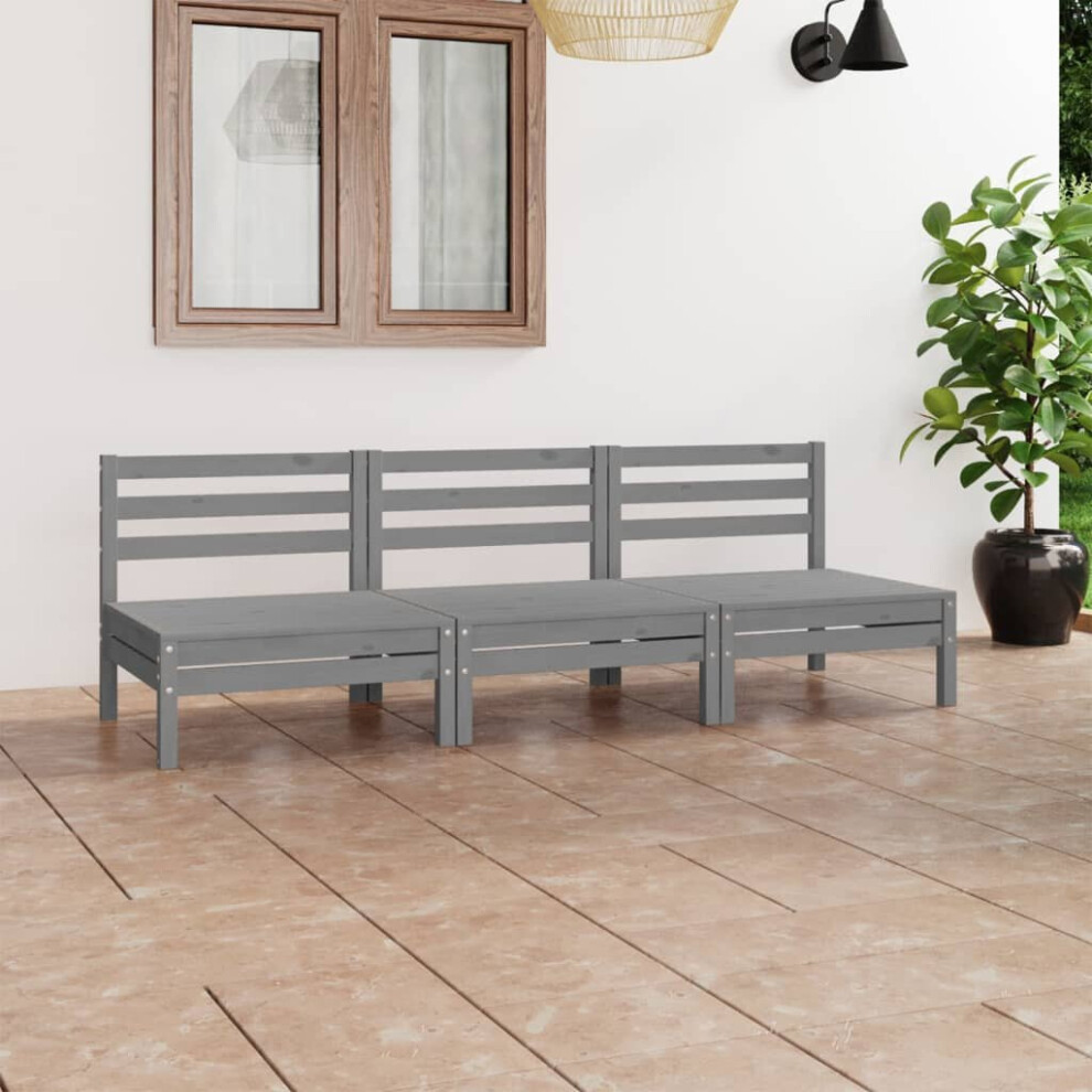 vidaXL Solid Pinewood Garden Lounge Set 3 Piece Grey Outdoor Seating Sofa