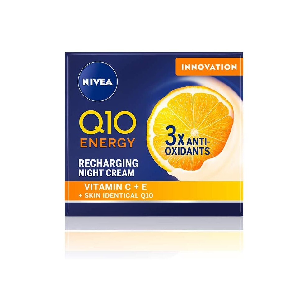 Q10 Energy Recharging Face Night Cream (50ml), Energising Night Cream for Women, Hydrating Night Face Cream, Recharging Face Cream with Vitamin C and