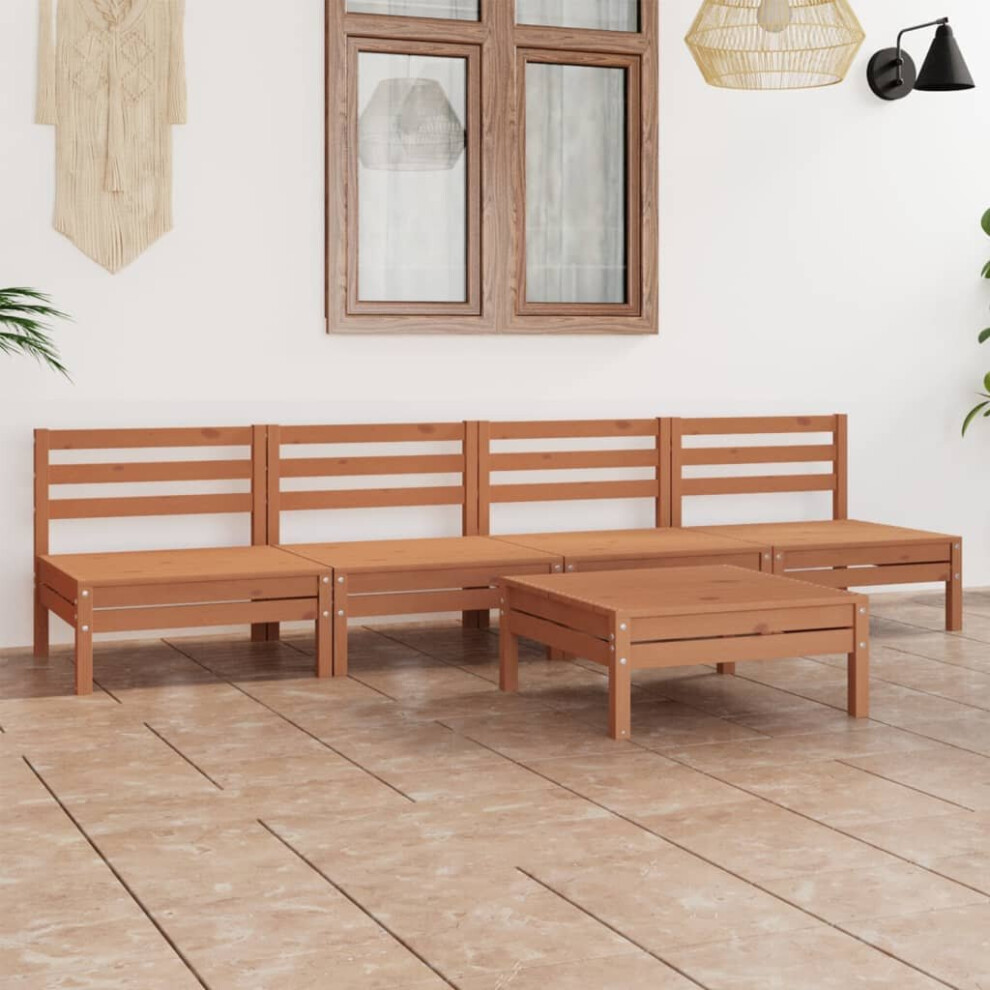 vidaXL Solid Pinewood Garden Lounge Set 5 Piece Honey Brown Outdoor Seating