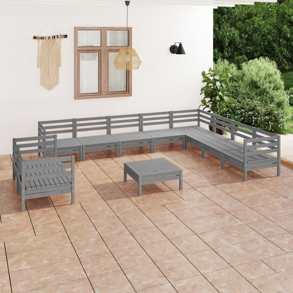 vidaXL Garden Lounge Set Outdoor Lounge Set 11 Piece Solid Wood Pine Grey