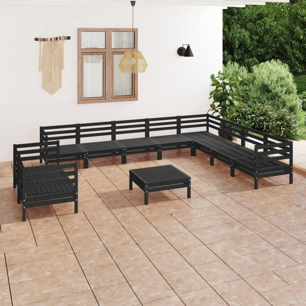 vidaXL Garden Lounge Set Outdoor Lounge Set 11 Piece Solid Wood Pine Black