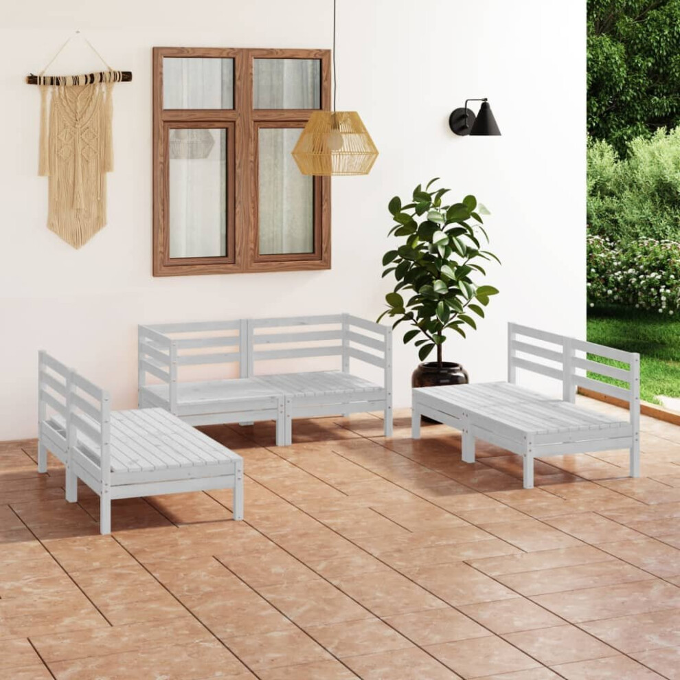 vidaXL Solid Pinewood Garden Lounge Set 6 Piece White Outdoor Seating Sofa