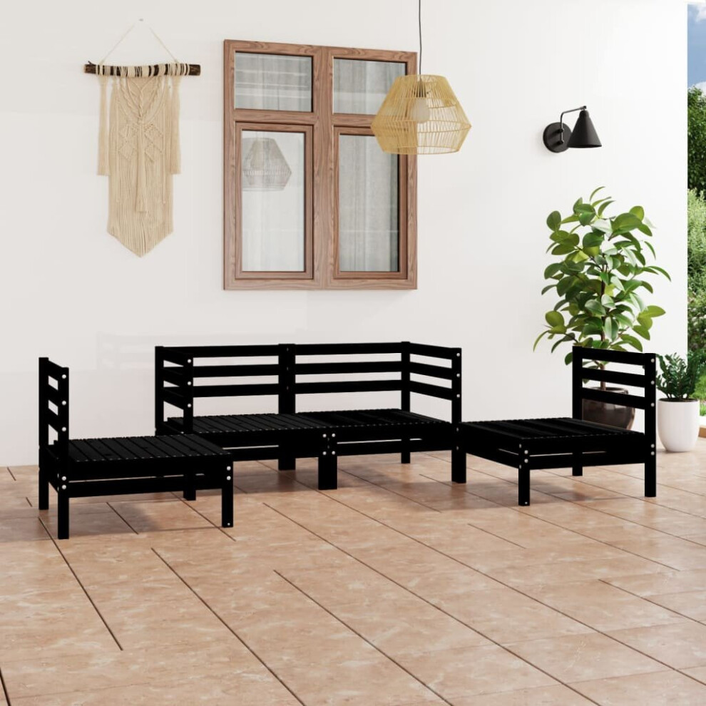 vidaXL Solid Pinewood Garden Lounge Set 4 Piece Black Outdoor Seating Sofa