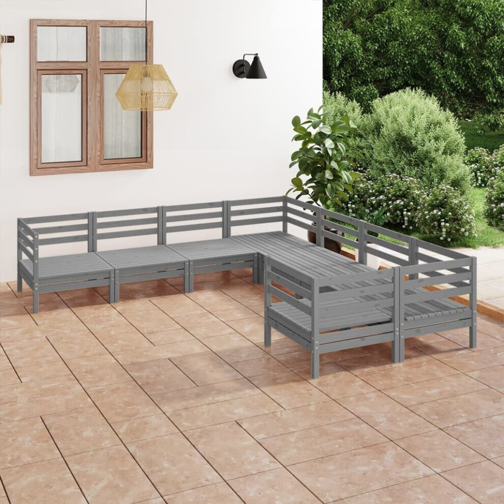 vidaXL Garden Lounge Set Outdoor Sofa Set Couch 8 Piece Solid Wood Pine Grey