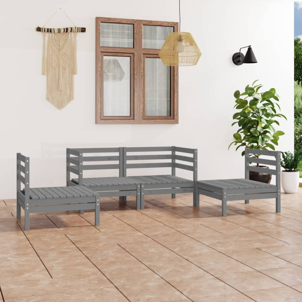 vidaXL Solid Pinewood Garden Lounge Set 4 Piece Grey Outdoor Seating Sofa